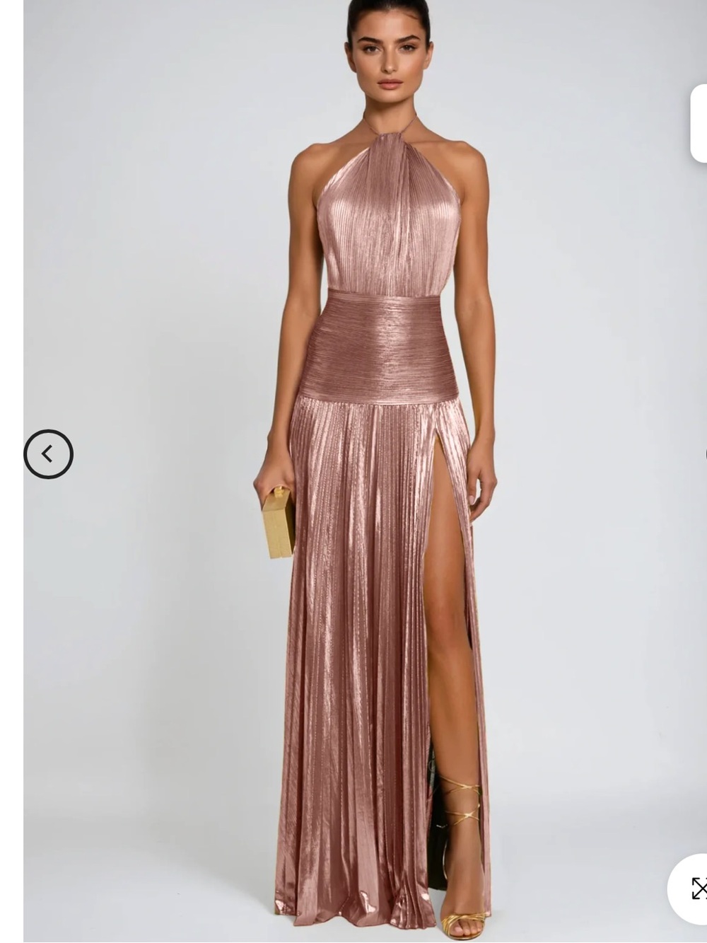 Halterneck Split Pleated Metallic Maxi Dress
